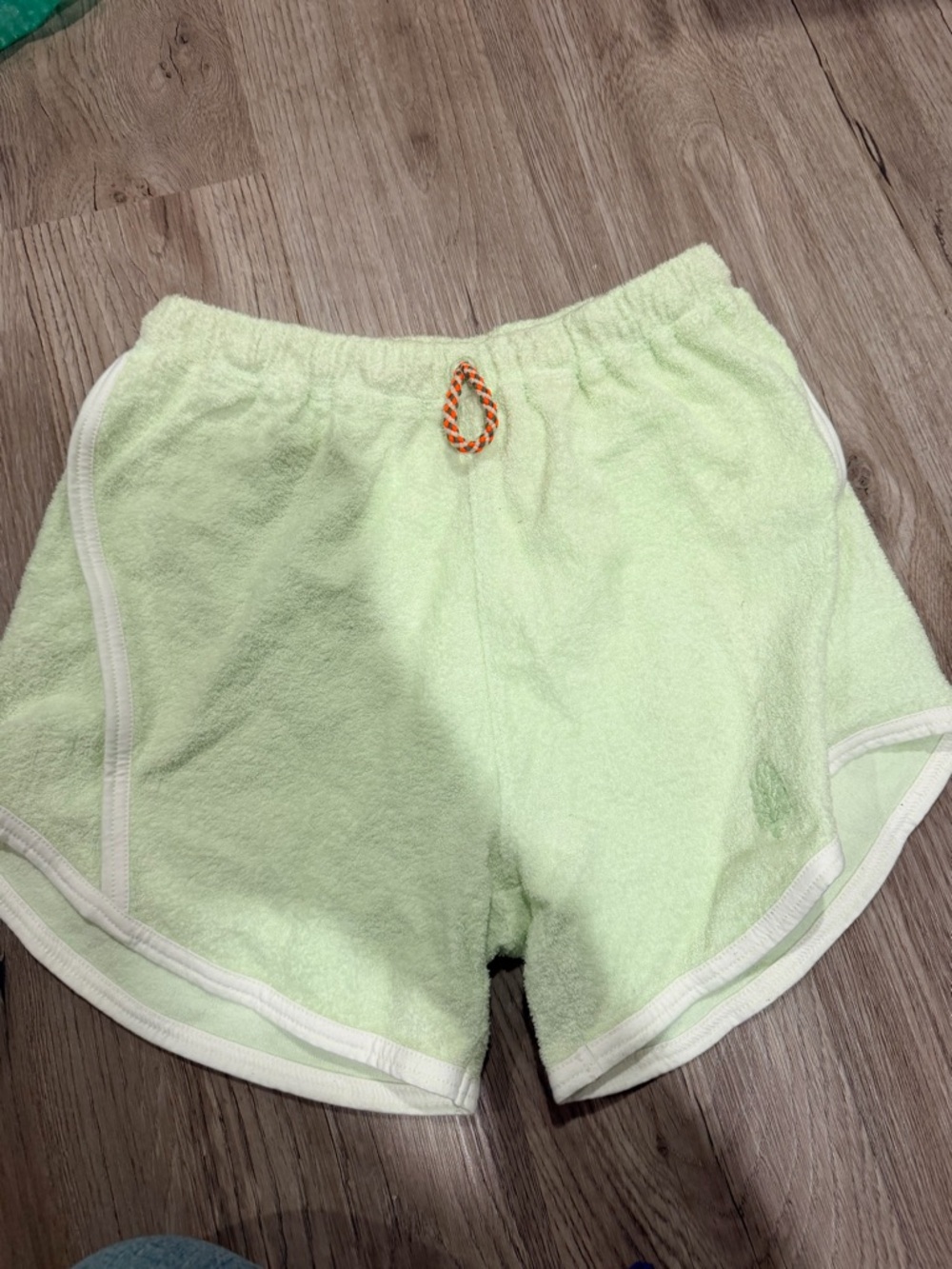 Free People Light Mint Green Terry Athletic Shorts with Orange Drawcord